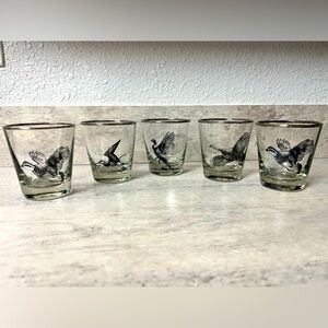 ✨SOLD✨MCM Silver Trim Richard Bishop Water Fowl Double Old Fashion Glasses